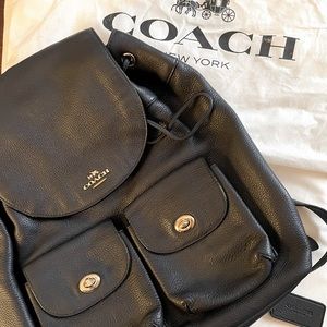 Coach Pebbled Leather Backpack (navy blue)
